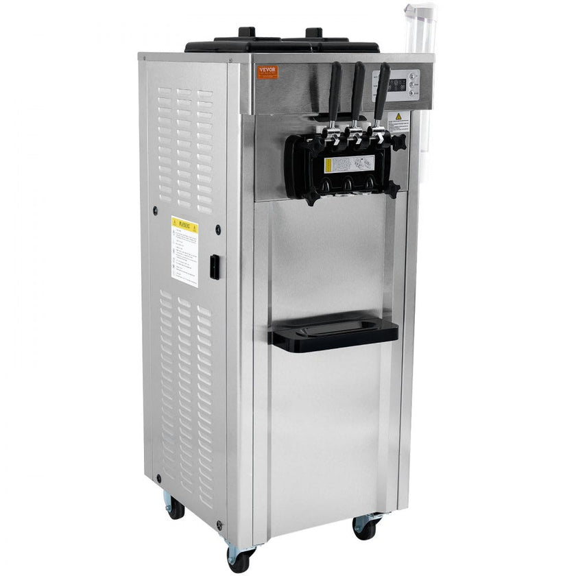 VEVOR Commercial Ice Cream Machine, 21-31 L/H Yield, 1850W 3-Flavor Freestanding Soft Serve Ice Cream Maker,  2 x 4.3L Stainless Steel Hopper, LED Panel Auto Clean Overnight Refrigeration, for Restaur