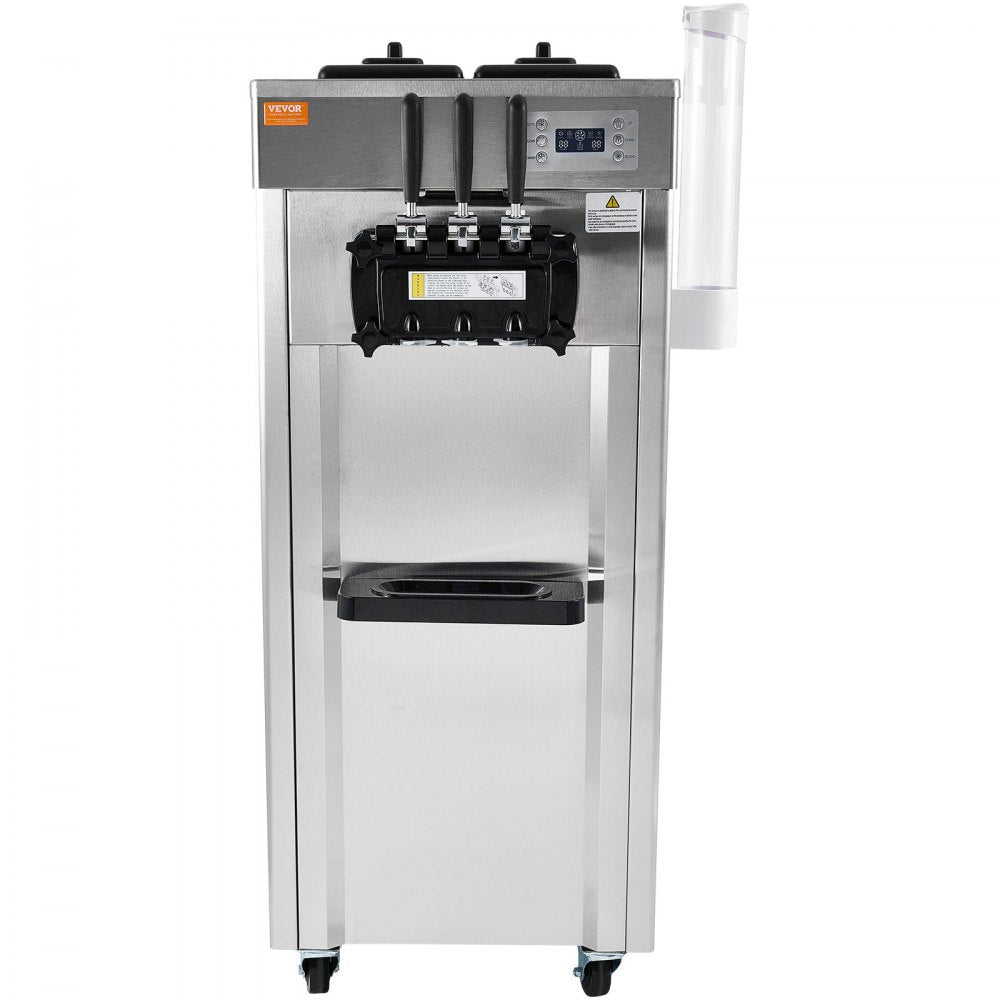 VEVOR Commercial Ice Cream Machine, 21-31 L/H Yield, 1850W 3-Flavor Freestanding Soft Serve Ice Cream Maker,  2 x 4.3L Stainless Steel Hopper, LED Panel Auto Clean Overnight Refrigeration, for Restaur