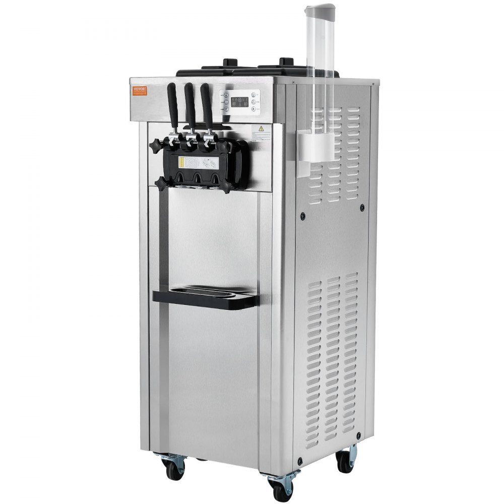 VEVOR Commercial Ice Cream Machine, 21-31 L/H Yield, 1850W 3-Flavor Freestanding Soft Serve Ice Cream Maker,  2 x 4.3L Stainless Steel Hopper, LED Panel Auto Clean Overnight Refrigeration, for Restaur