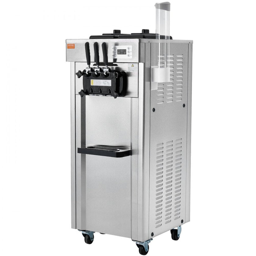 VEVOR Commercial Ice Cream Machine, 21-31 L/H Yield, 1850W 3-Flavor Freestanding Soft Serve Ice Cream Maker,  2 x 4.3L Stainless Steel Hopper, LED Panel Auto Clean Overnight Refrigeration, for Restaur