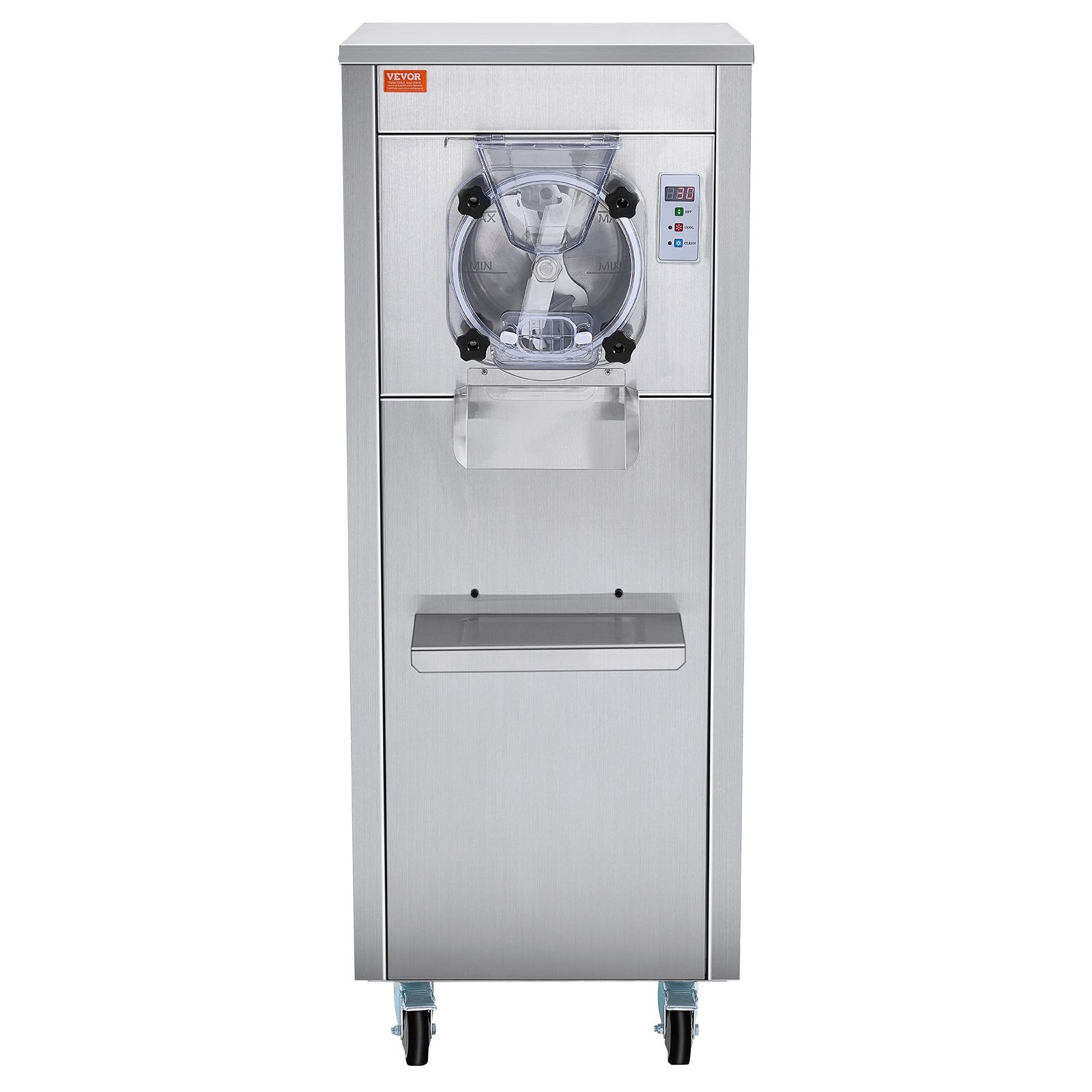 VEVOR Commercial Ice Cream Machine, 18 L/H Yield, 1780W Single Flavor Hard Serve Ice Cream Maker with Wheels, 6L Stainless Steel Cylinder, LED Panel Auto Clean Pre-cooling, for Restaurant Snack Bars