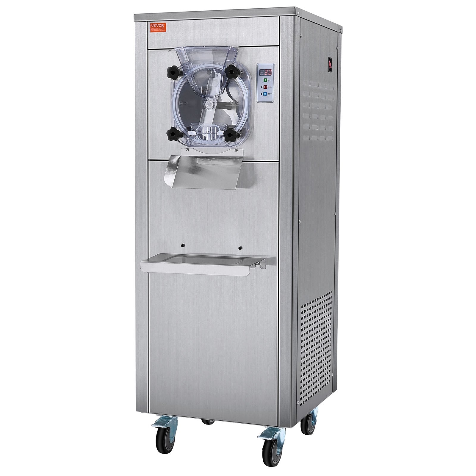 VEVOR Commercial Ice Cream Machine, 18 L/H Yield, 1780W Single Flavor Hard Serve Ice Cream Maker with Wheels, 6L Stainless Steel Cylinder, LED Panel Auto Clean Pre-cooling, for Restaurant Snack Bars