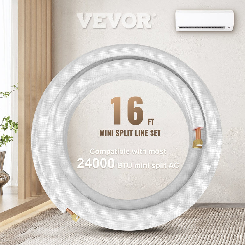 VEVOR Mini Split Copper Line Set 16ft Length, Copper Pipes for Mini Split Air Conditioner 3/8