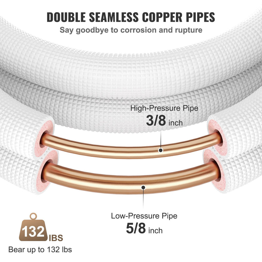 VEVOR Mini Split Copper Line Set 16ft Length, Copper Pipes for Mini Split Air Conditioner 3/8