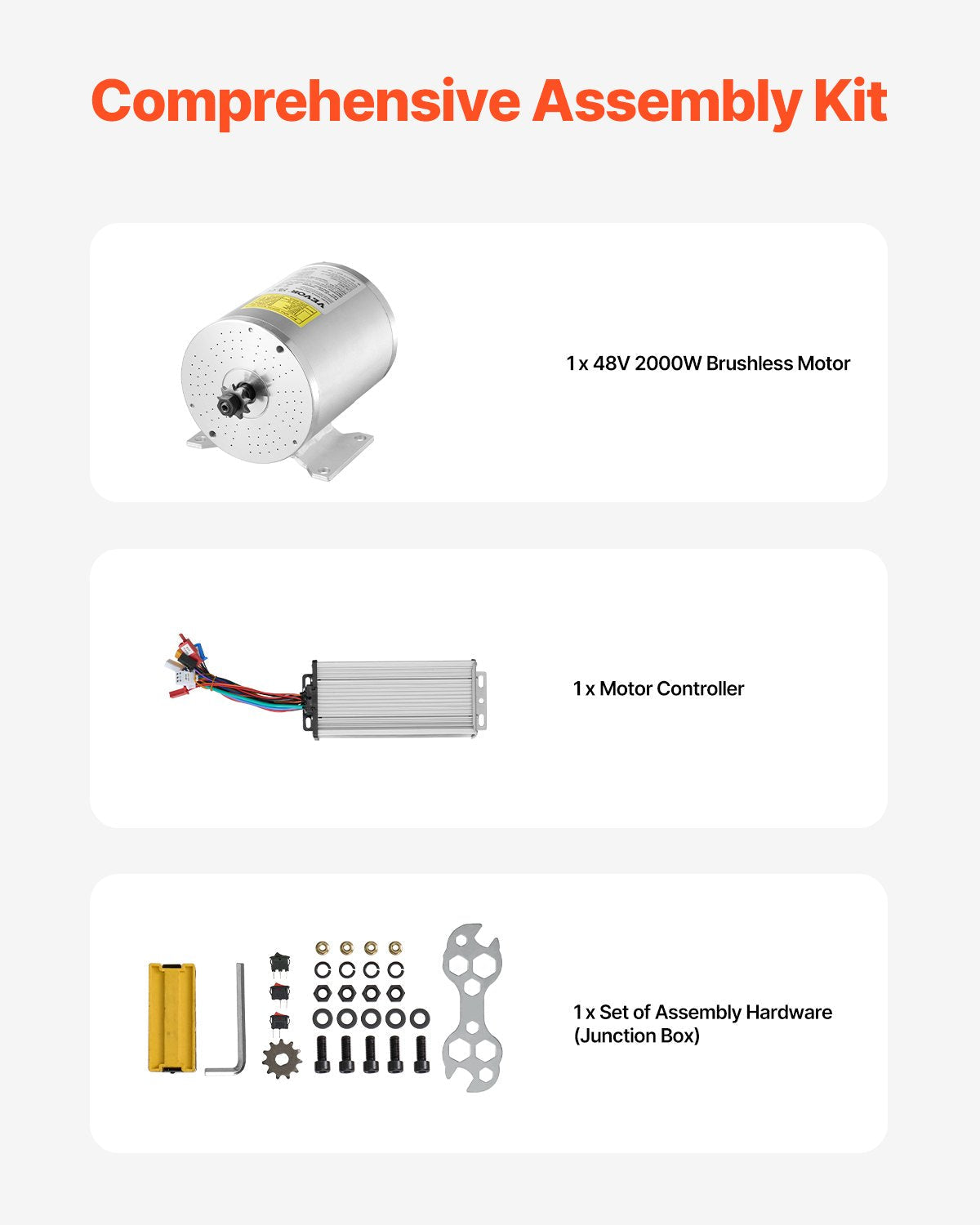 VEVOR 48V 2000W Electric Brushless DC Motor Kit with Upgraded Speed Controller