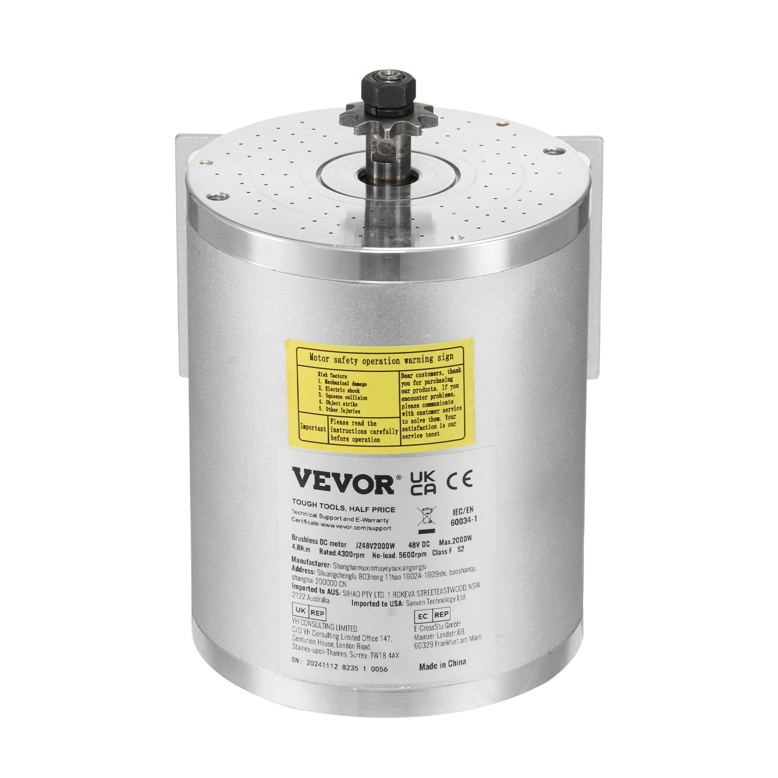 VEVOR 48V 2000W Electric Brushless DC Motor Kit with Upgraded Speed Controller