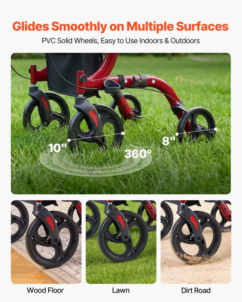 Rollator Walker with Seat for Seniors – Foldable Lightweight Aluminum Walker with Wheels, Storage Bag & Brakes (300 lb Capacity)