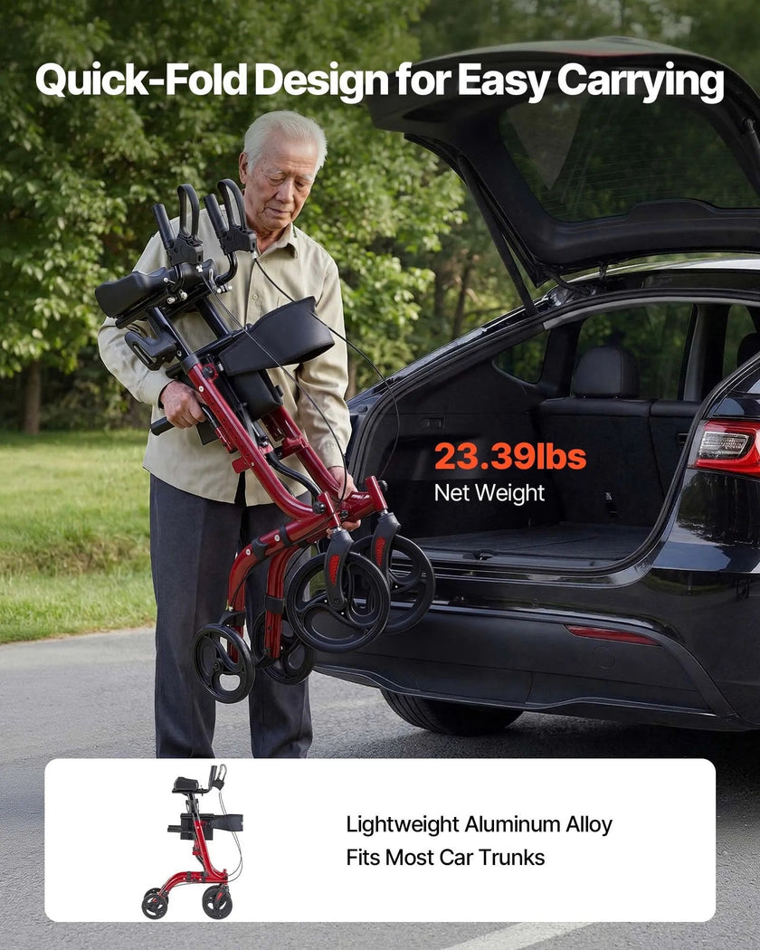 Rollator Walker with Seat for Seniors – Foldable Lightweight Aluminum Walker with Wheels, Storage Bag & Brakes (300 lb Capacity)