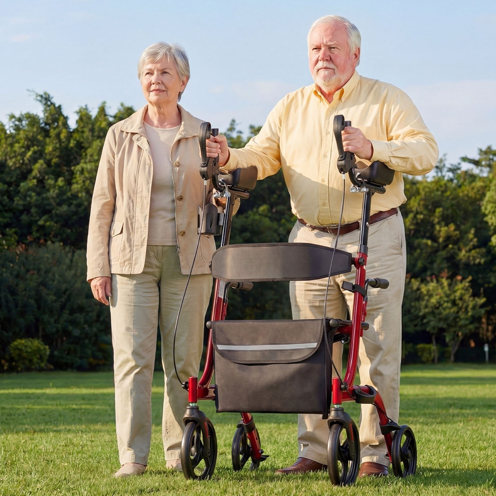 Rollator Walker with Seat for Seniors – Foldable Lightweight Aluminum Walker with Wheels, Storage Bag & Brakes (300 lb Capacity)