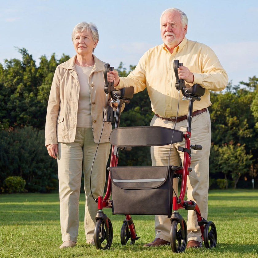 Rollator Walker with Seat for Seniors – Foldable Lightweight Aluminum Walker with Wheels, Storage Bag & Brakes (300 lb Capacity)