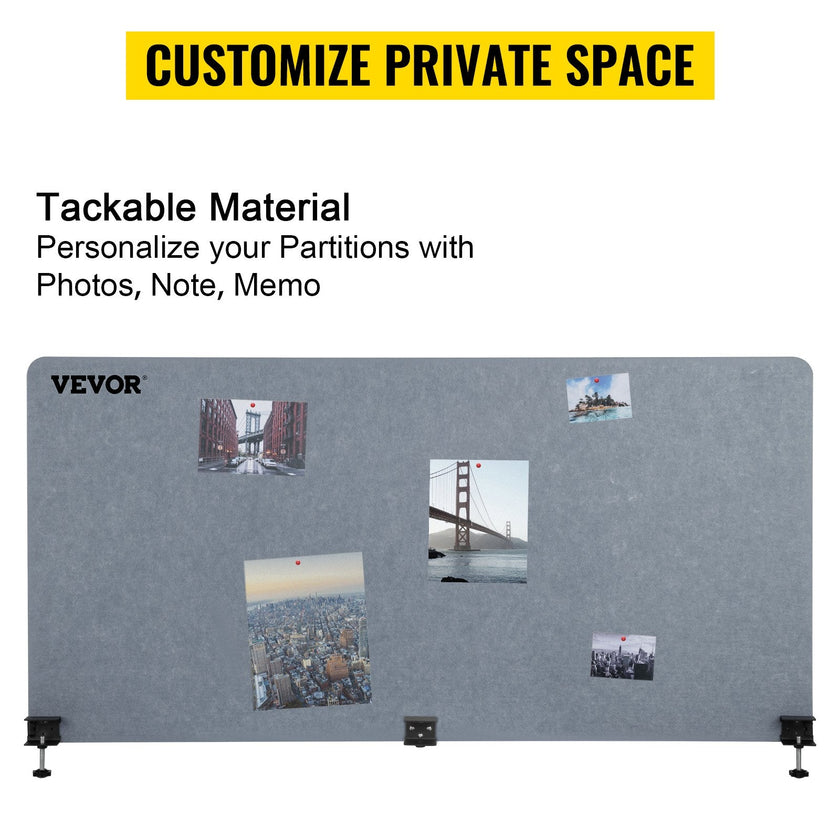 VEVOR Desk Divider 60'' Desk Privacy Panel, 3 Panels Privacy Acoustic Panel, Sound Absorbing Acoustic Privacy Panel, Reduce Noise and Visual Distractions, Lightweight Clamp-on Divider Light Gray