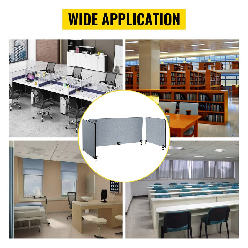 VEVOR Desk Divider 60'' Desk Privacy Panel, 3 Panels Privacy Acoustic Panel, Sound Absorbing Acoustic Privacy Panel, Reduce Noise and Visual Distractions, Lightweight Clamp-on Divider Light Gray