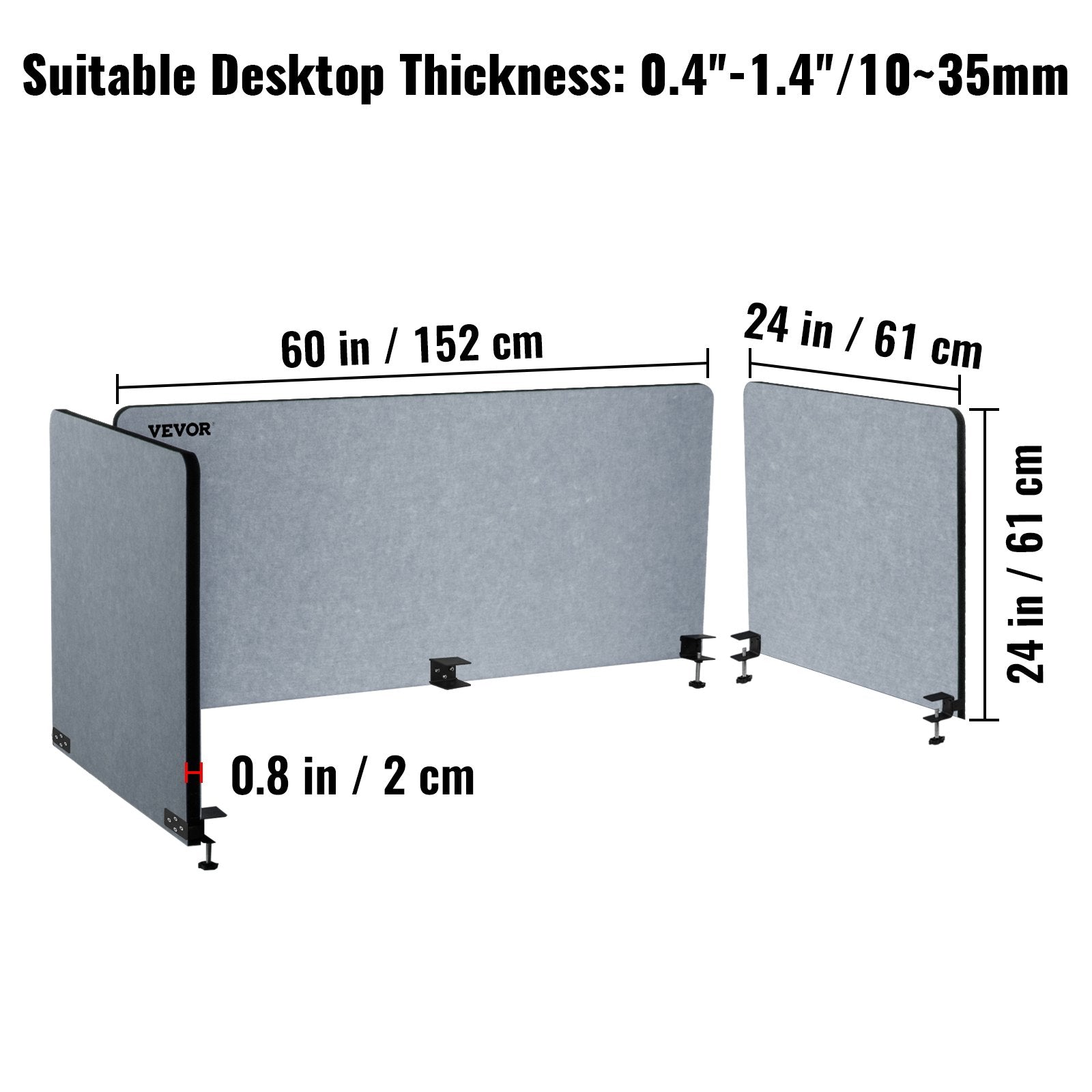 VEVOR Desk Divider 60'' Desk Privacy Panel, 3 Panels Privacy Acoustic Panel, Sound Absorbing Acoustic Privacy Panel, Reduce Noise and Visual Distractions, Lightweight Clamp-on Divider Light Gray