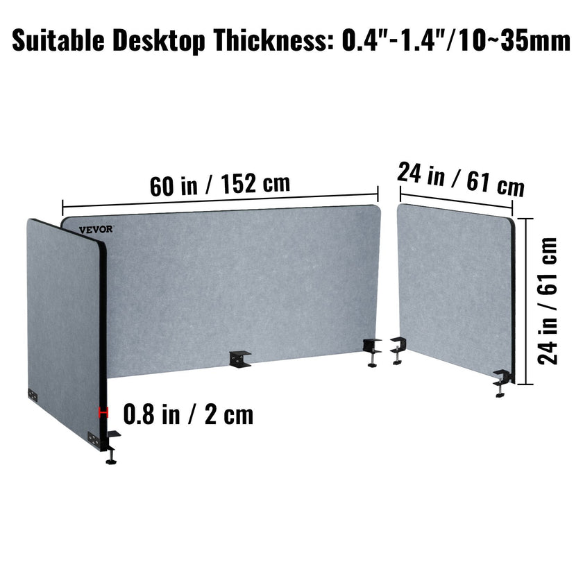 VEVOR Desk Divider 60'' Desk Privacy Panel, 3 Panels Privacy Acoustic Panel, Sound Absorbing Acoustic Privacy Panel, Reduce Noise and Visual Distractions, Lightweight Clamp-on Divider Light Gray