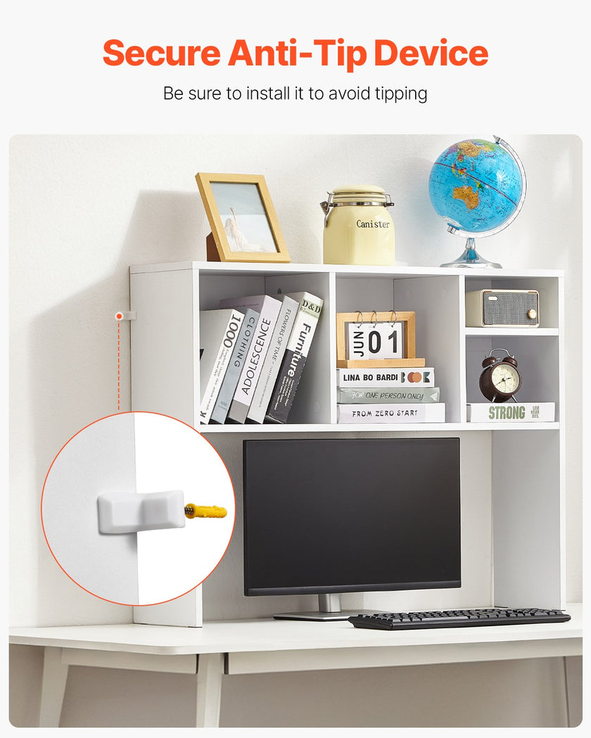 VEVOR Desktop Bookshelf White Desktop Storage Organizer 1-Tier for Office & Home