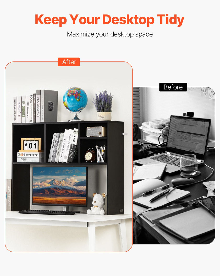 VEVOR Desktop Bookshelf Black Desktop Storage Organizer 1-Tier for Office & Home