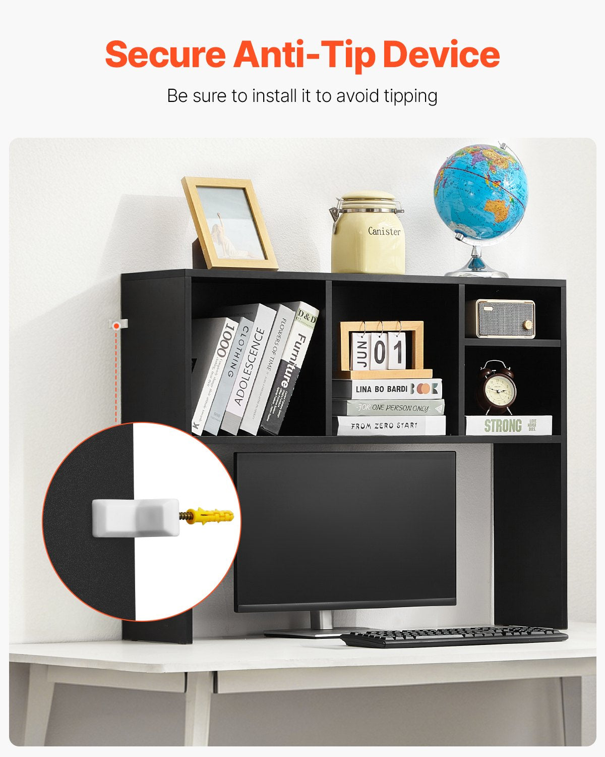 VEVOR Desktop Bookshelf Black Desktop Storage Organizer 1-Tier for Office & Home