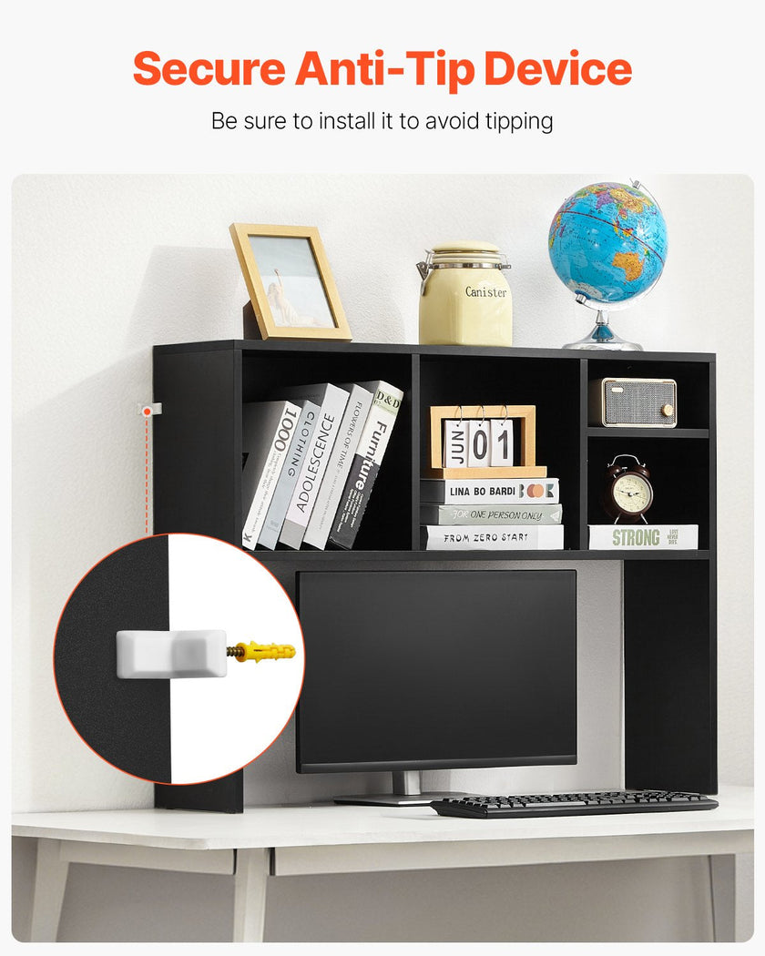VEVOR Desktop Bookshelf Black Desktop Storage Organizer 1-Tier for Office & Home