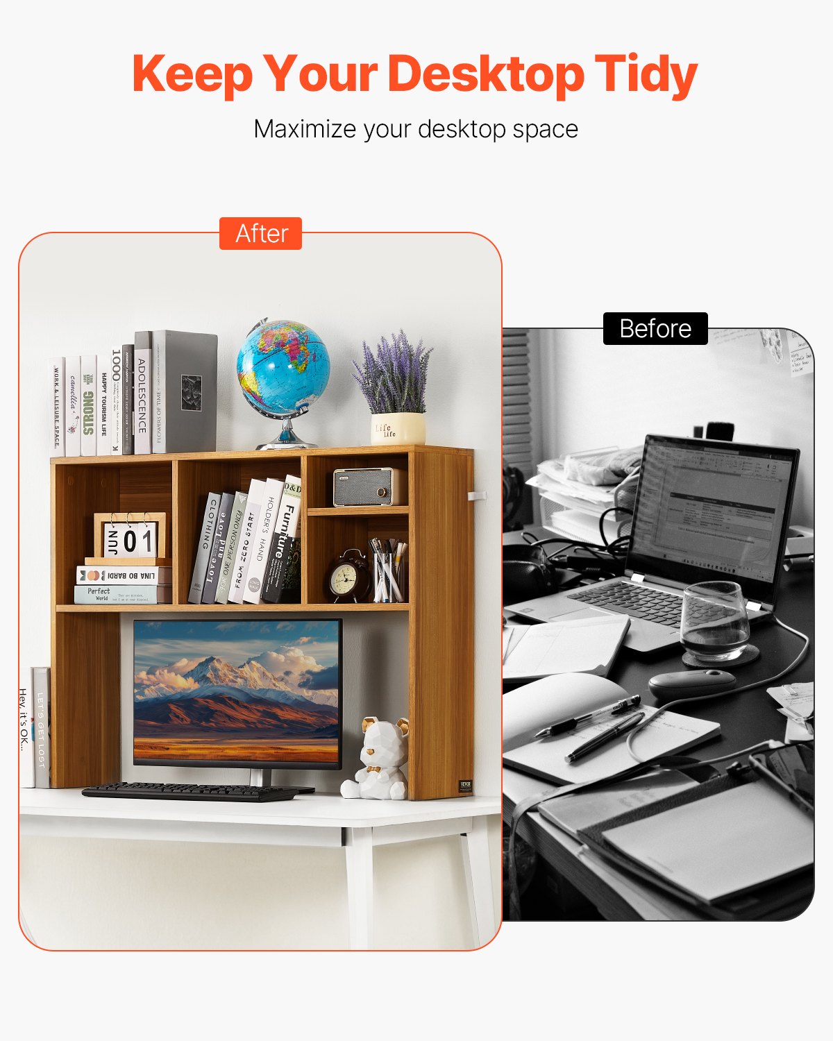 VEVOR Desktop Bookshelf Wood Desktop Storage Organizer 1-Tier for Office & Home