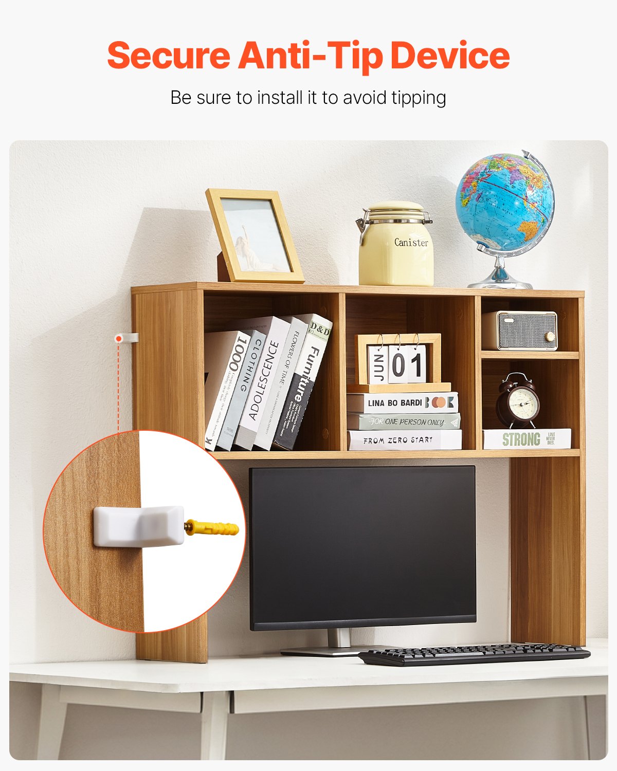 VEVOR Desktop Bookshelf Wood Desktop Storage Organizer 1-Tier for Office & Home
