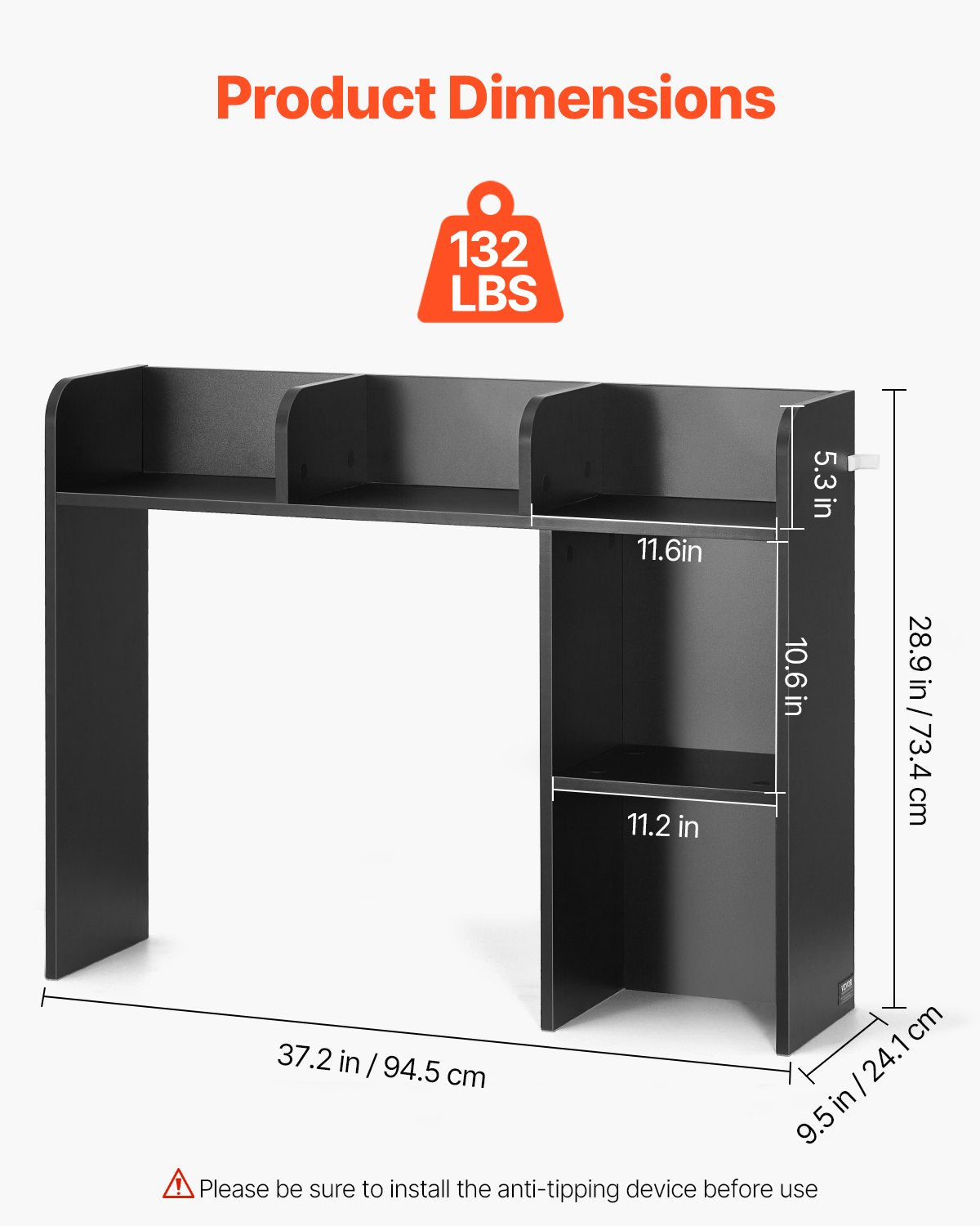 VEVOR Desktop Bookshelf Black Desktop Storage Organizer 2-Tier for Office & Home