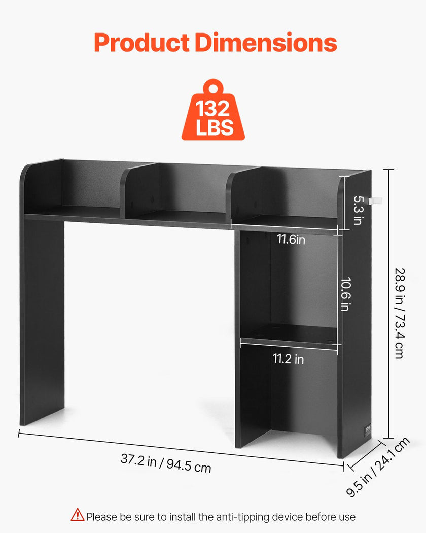 VEVOR Desktop Bookshelf Black Desktop Storage Organizer 2-Tier for Office & Home