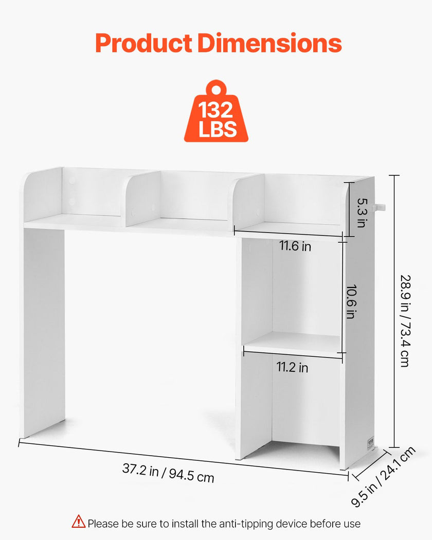 VEVOR Desktop Bookshelf White Desktop Storage Organizer 2-Tier for Office & Home