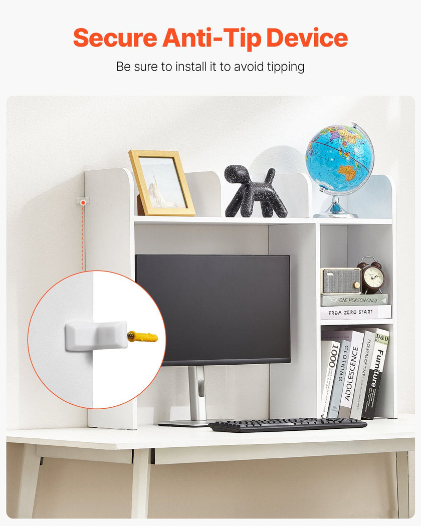 VEVOR Desktop Bookshelf White Desktop Storage Organizer 2-Tier for Office & Home