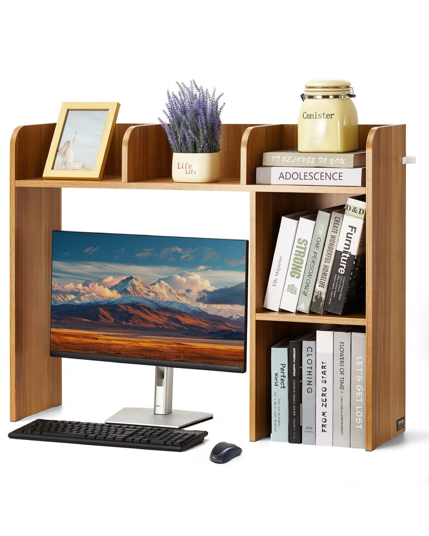 VEVOR Desktop Bookshelf Wood Desktop Storage Organizer 2-Tier for Office & Home