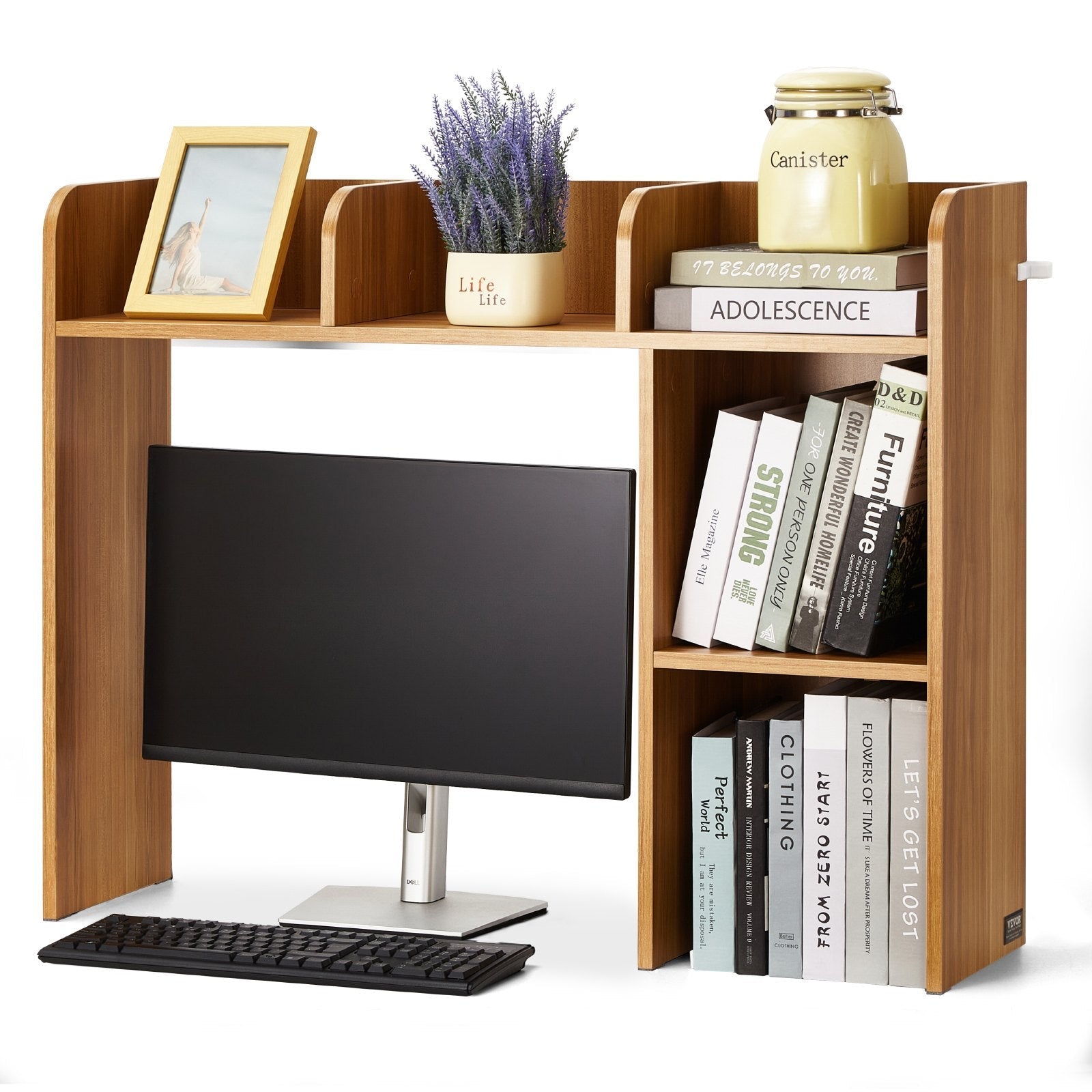 VEVOR Desktop Bookshelf Wood Desktop Storage Organizer 2-Tier for Office & Home