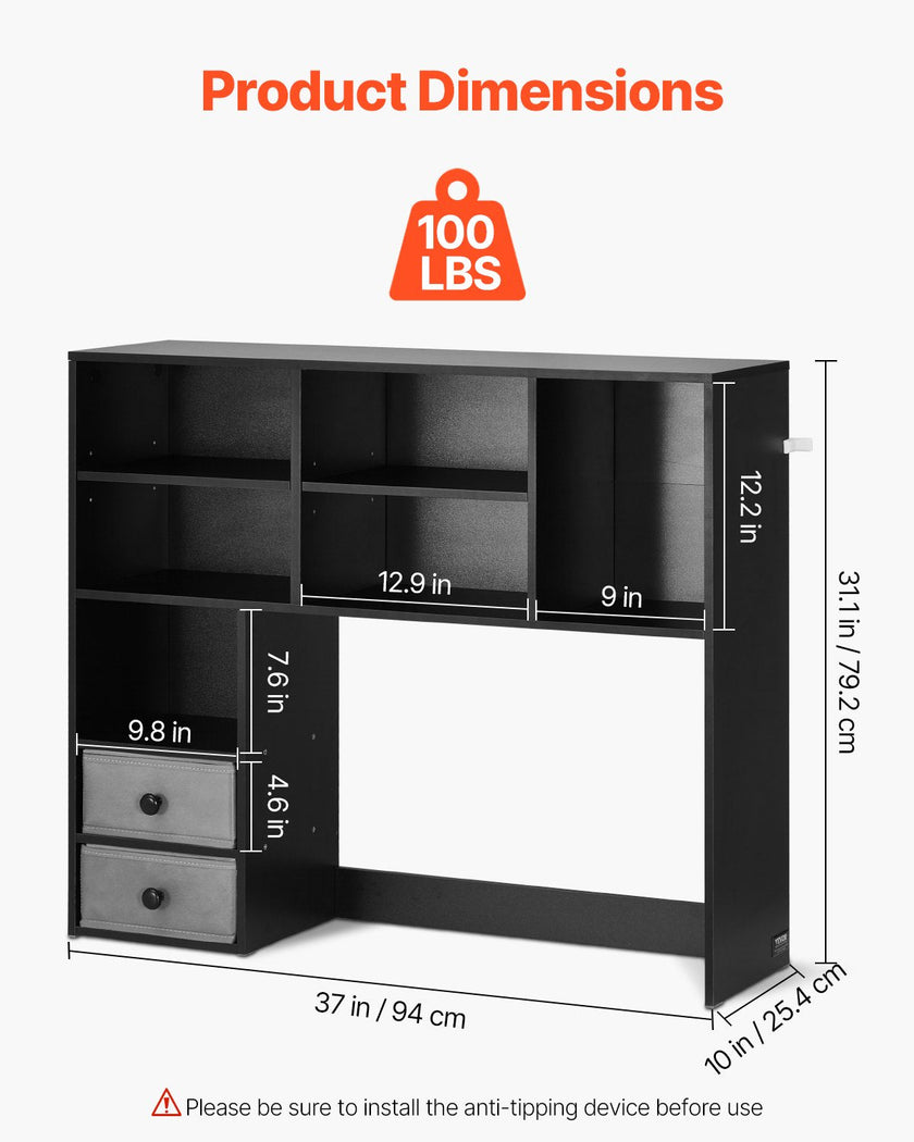 VEVOR Desktop Bookshelf Black Desktop Storage Organizer 3-Tier for Office & Home
