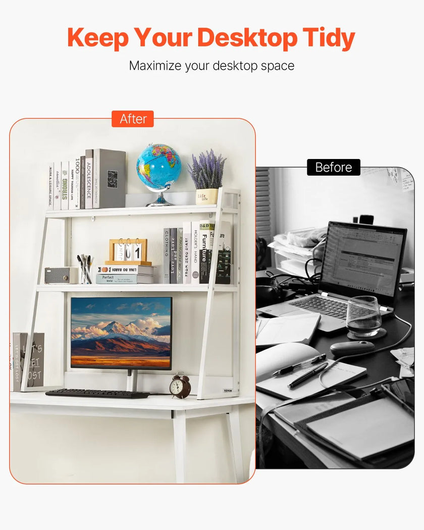 VEVOR Desktop Bookshelf Desktop Storage Organizer 2-Tier for Office & Home White
