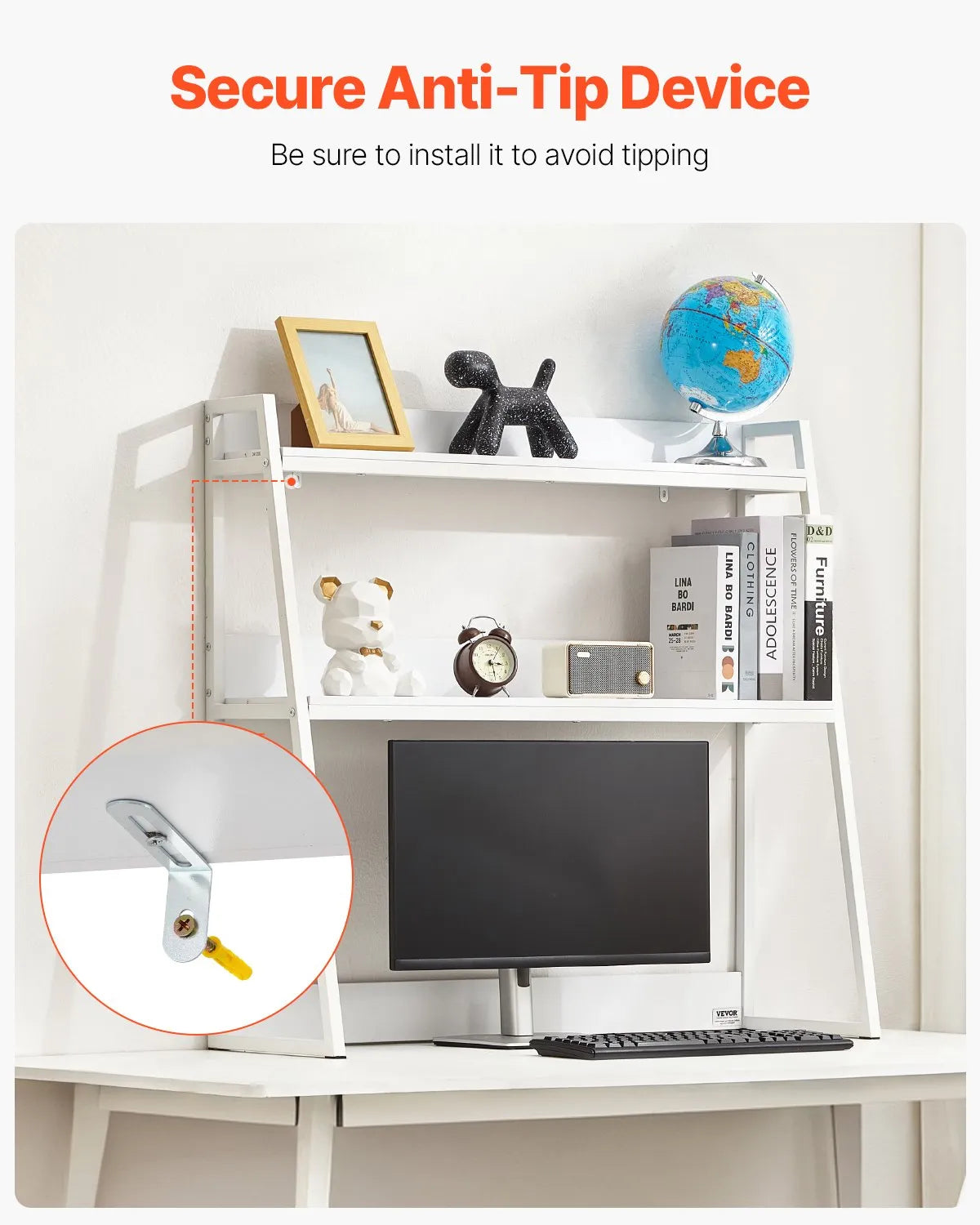 VEVOR Desktop Bookshelf Desktop Storage Organizer 2-Tier for Office & Home White