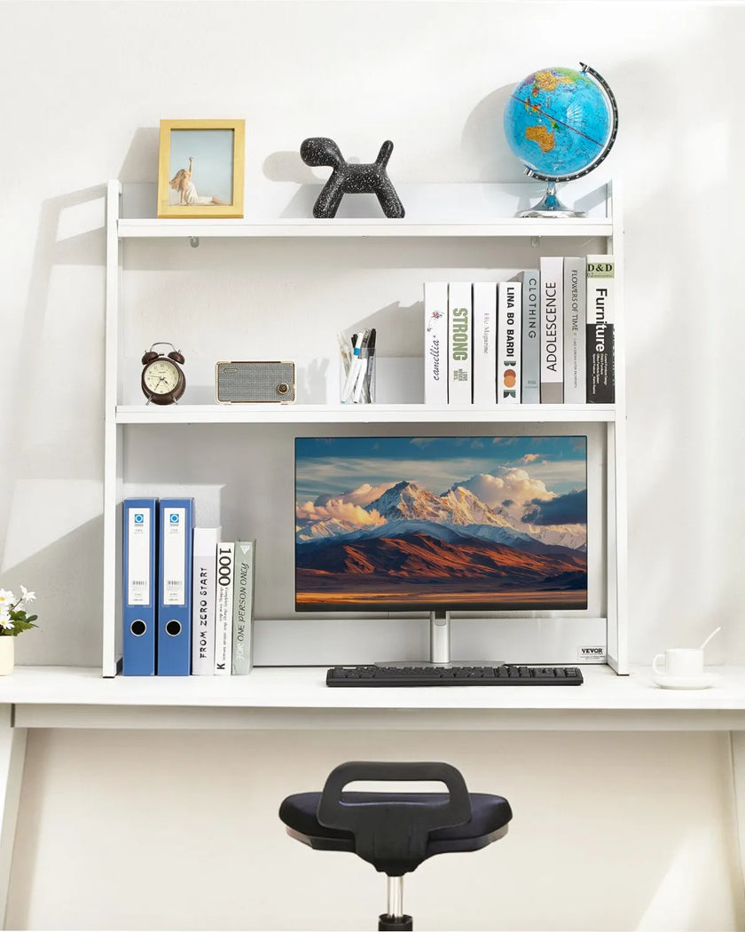 VEVOR Desktop Bookshelf Desktop Storage Organizer 2-Tier for Office & Home White