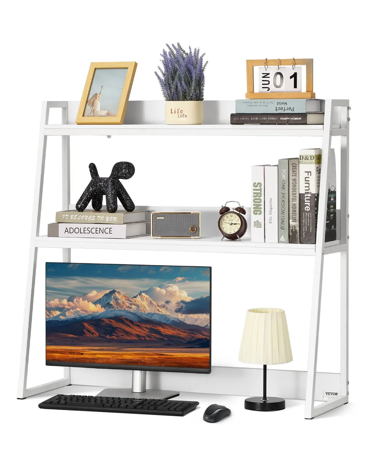 VEVOR Desktop Bookshelf Desktop Storage Organizer 2-Tier for Office & Home White