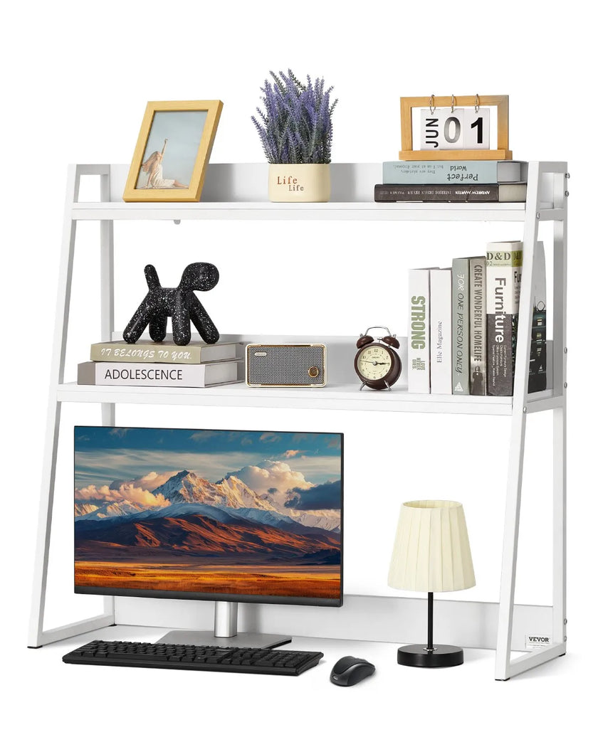 VEVOR Desktop Bookshelf Desktop Storage Organizer 2-Tier for Office & Home White