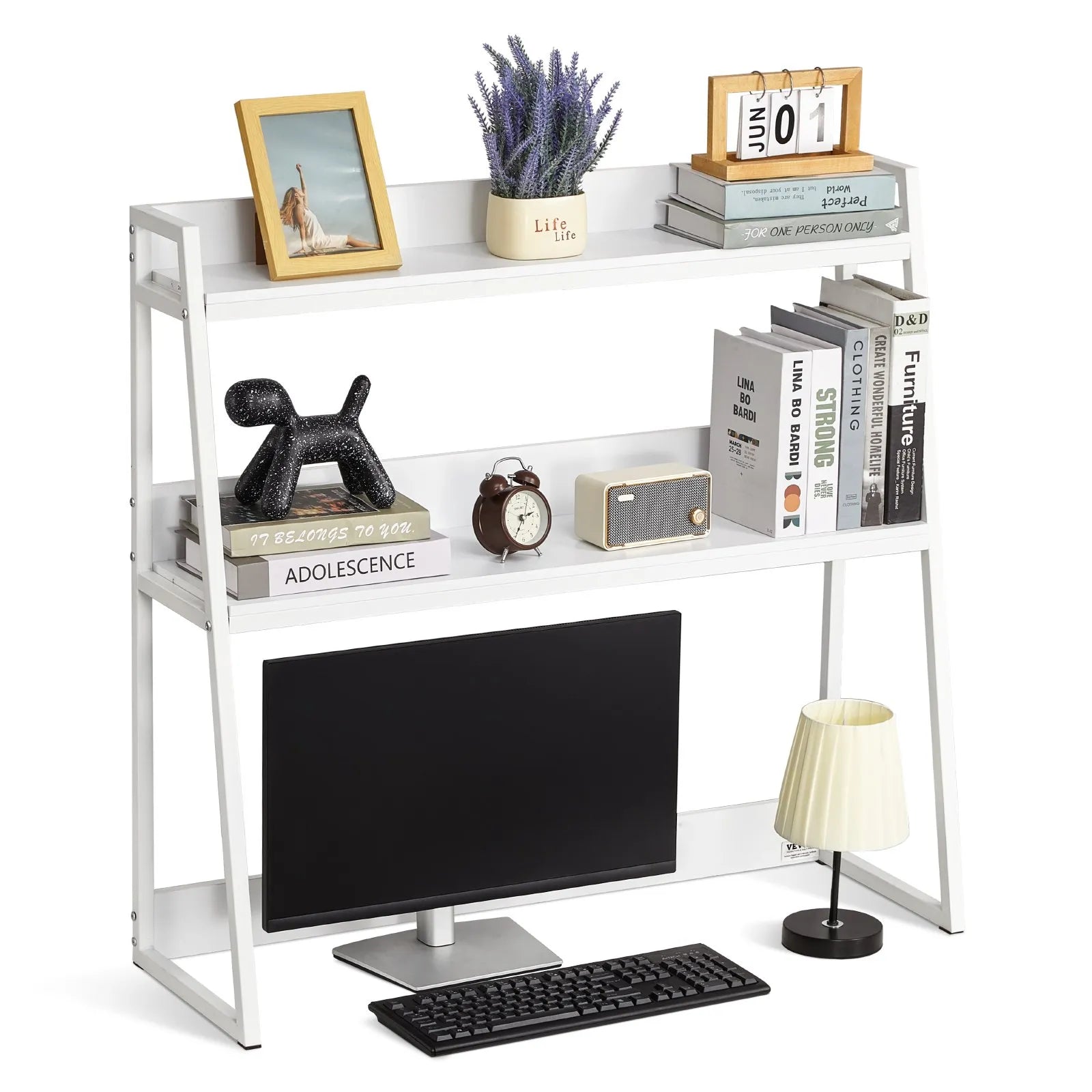VEVOR Desktop Bookshelf Desktop Storage Organizer 2-Tier for Office & Home White