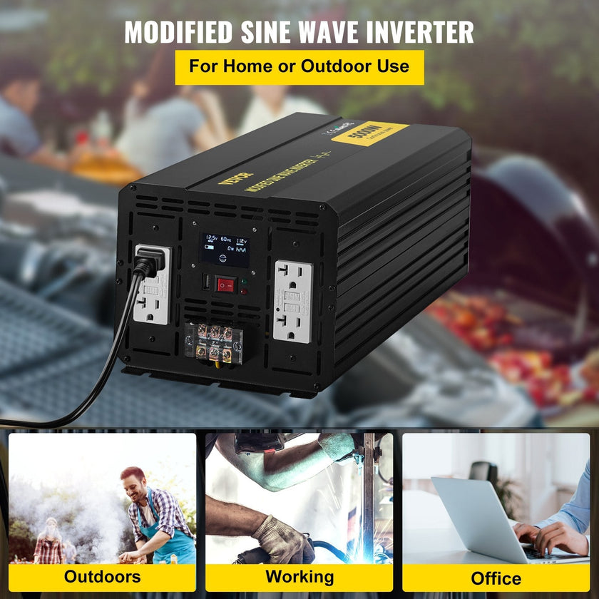 VEVOR Power Inverter, 5000W Modified Sine Wave Inverter, DC 12V to AC 110V Car Converter, with LCD Display, Remote Controller, LED Indicator, GFCI Outlets Inverter for Truck RV Car Boat Travel Camping