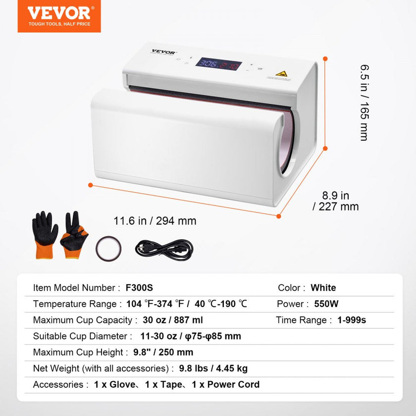 VEVOR Auto Tumbler Heat Press Machine 11-30oz Sublimation Mug Heat Press White
