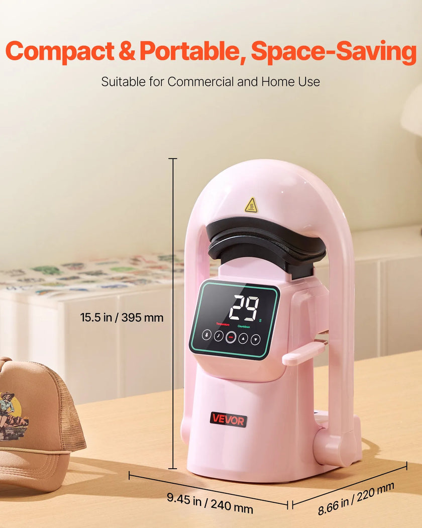 VEVOR Auto Hat Heat Press Machine 2pcs Interchangeable Platens Touchscreen Pink