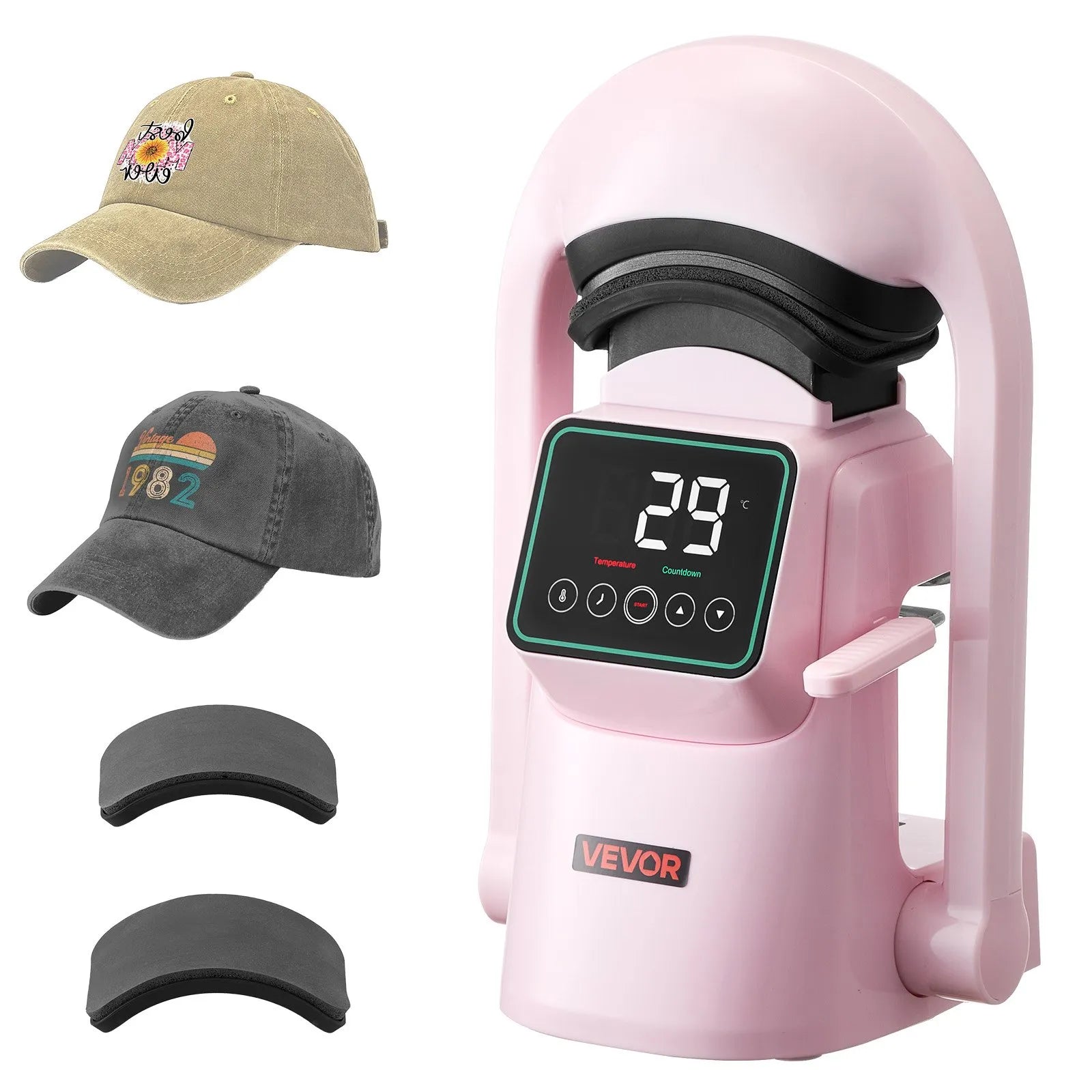 VEVOR Auto Hat Heat Press Machine 2pcs Interchangeable Platens Touchscreen Pink