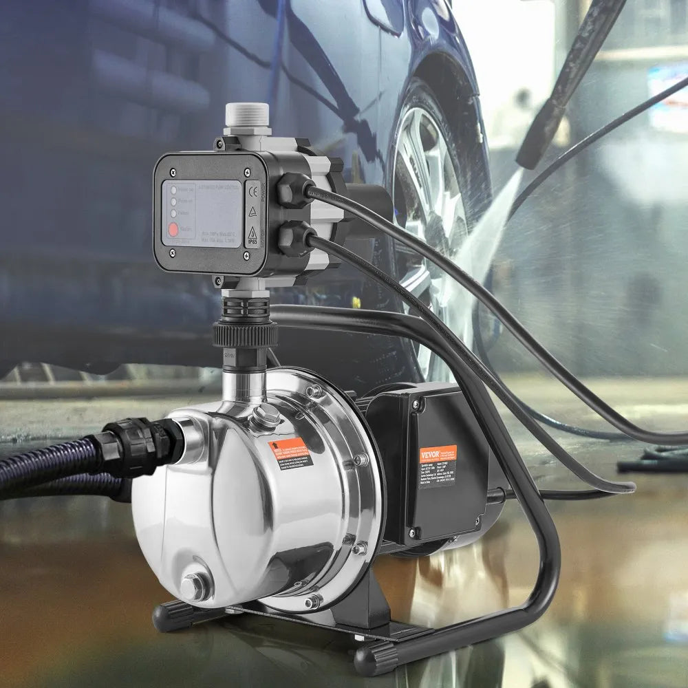 VEVOR Shallow Well Pump, 1 HP 115V, 1200 GPH 164 ft Head, Max 87 psi, Portable Stainless Steel Sprinkler Booster Jet Pumps with Automatic Controller for Garden Lawn Irrigation system, Water Transfer
