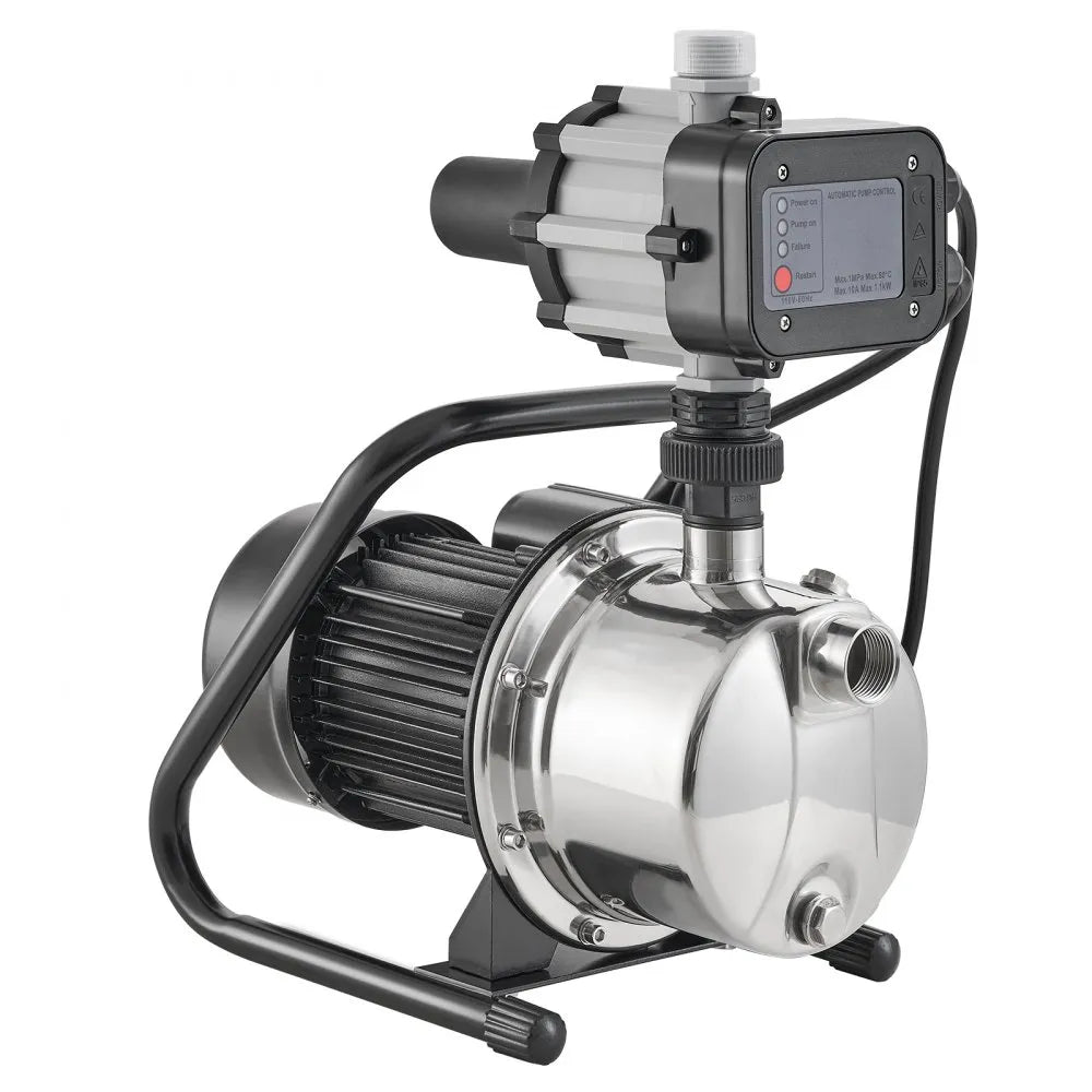 VEVOR Shallow Well Pump, 1 HP 115V, 1200 GPH 164 ft Head, Max 87 psi, Portable Stainless Steel Sprinkler Booster Jet Pumps with Automatic Controller for Garden Lawn Irrigation system, Water Transfer