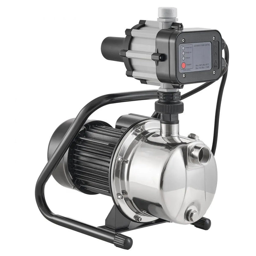 VEVOR Shallow Well Pump, 1 HP 115V, 1200 GPH 164 ft Head, Max 87 psi, Portable Stainless Steel Sprinkler Booster Jet Pumps with Automatic Controller for Garden Lawn Irrigation system, Water Transfer