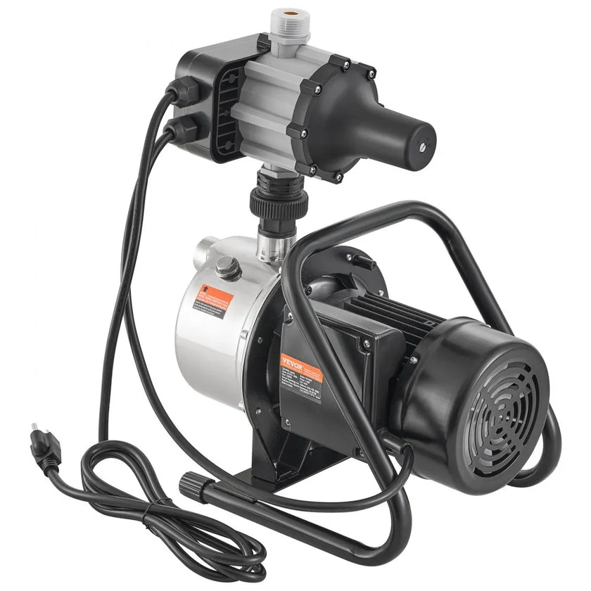 VEVOR Shallow Well Pump, 1 HP 115V, 1200 GPH 164 ft Head, Max 87 psi, Portable Stainless Steel Sprinkler Booster Jet Pumps with Automatic Controller for Garden Lawn Irrigation system, Water Transfer