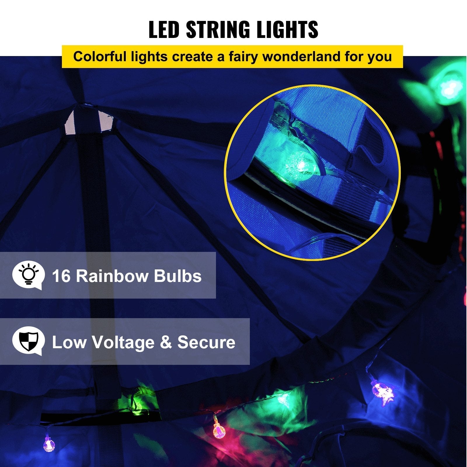 VEVOR Hanging Tree Tent, Max. 440lbs Capacity Tree Tent Swing, Hangout Hugglepod with LED Rainbow Decoration Lights Inflatable Cushion, Ceiling Hammock Tent Suit for Kids & Adult Indoor Outdoor, Blue