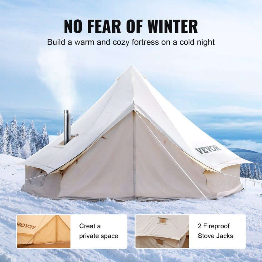VEVOR Yurt Tent 19.7ft Cotton Canvas Tent with Wall Stove Jacket Glamping Tent Waterproof Bell Tent for Family Camping Outdoor Hunting Party in 4 Seasons