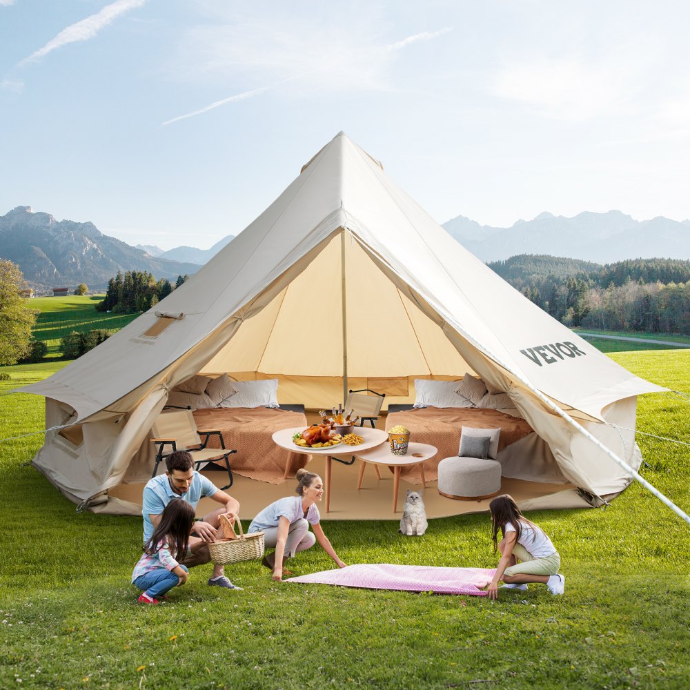VEVOR Yurt Tent 19.7ft Cotton Canvas Tent with Wall Stove Jacket Glamping Tent Waterproof Bell Tent for Family Camping Outdoor Hunting Party in 4 Seasons