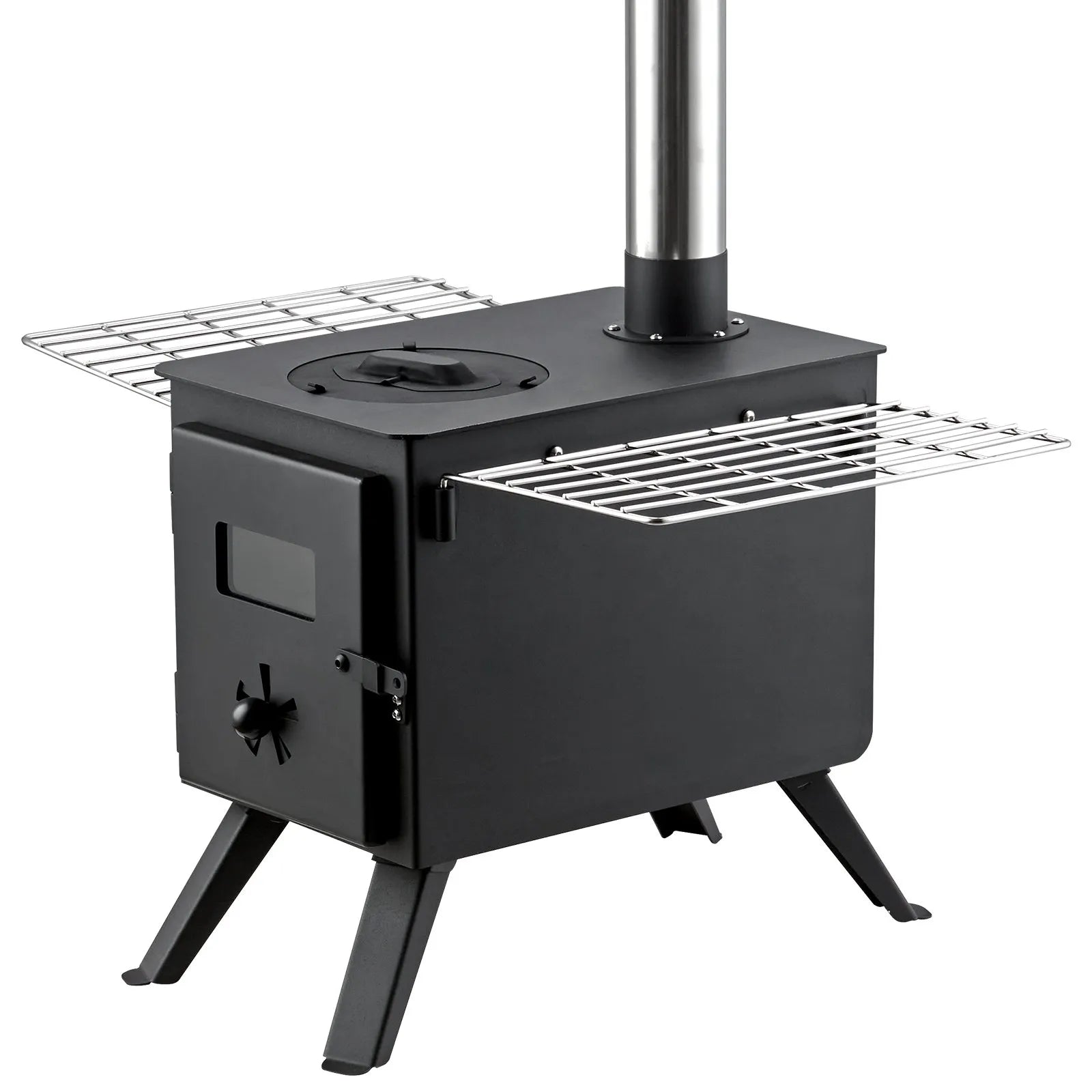 VEVOR Wood Stove, 86 inch, Alloy Steel Camping Tent Stove, Portable Wood Burning Stove with Chimney Pipes & Gloves, 1400in³Firebox Hot Tent Stove for Outdoor Cooking and Heating with 8 Pipes