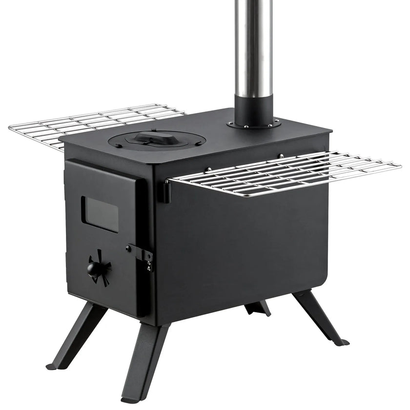 VEVOR Wood Stove, 86 inch, Alloy Steel Camping Tent Stove, Portable Wood Burning Stove with Chimney Pipes & Gloves, 1400in³Firebox Hot Tent Stove for Outdoor Cooking and Heating with 8 Pipes